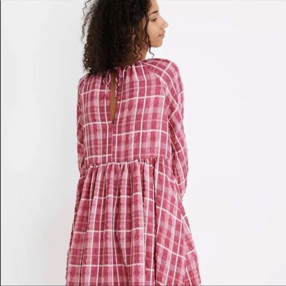 NWT Madewell Pink Plaid Babydoll Dress Size Small - Picture 2 of 14